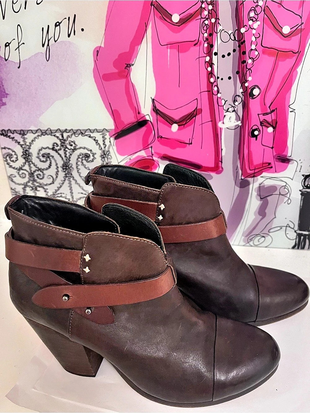 Rag & Bone Harrow Brown Leather Ankle Boots Strap Booties EU 41 (US 10 - 10.5)